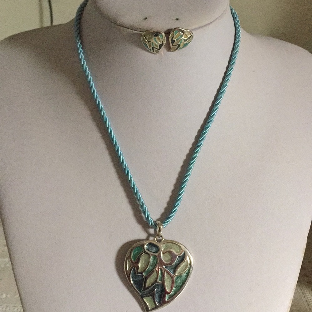 Blue and silver heart shape Pendant necklace set